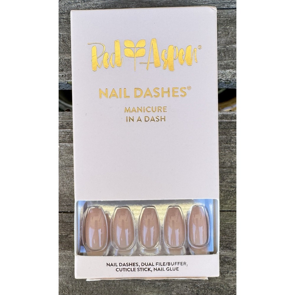 Red Aspen Nail Dashes SANDY STONE  Long Coffin Press On Kit Temporary Manicure